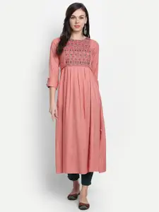SUTI Ethnic Motifs Embroidered Thread Work Roll-Up Sleeves Kurta