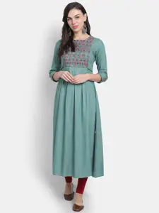 SUTI Ethnic Motifs Embroidered Thread Work Roll-Up Sleeves Kurta
