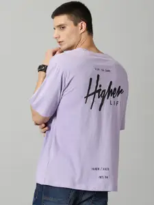THE HOLLANDER Typography Printed Drop-Shoulder Sleeves Pure Cotton Relaxed Fit T-shirt