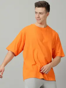 THE HOLLANDER Cotton Solid Drop-Shoulder Sleeves Oversized Fit T-shirt