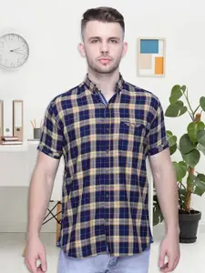 Kuons Avenue Smart Slim Fit Tartan Checked Button Down Collar Cotton Casual Shirt