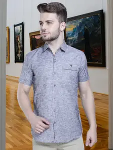 Kuons Avenue Smart Slim Fit Self Design Linen Cotton Casual Shirt