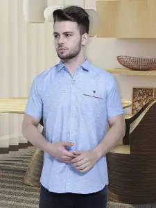 Kuons Avenue Smart Slim Fit Self Design Linen Cotton Casual Shirt