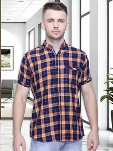 Kuons Avenue Smart Checked Spread Collar Slim Fit Cotton Casual Shirt