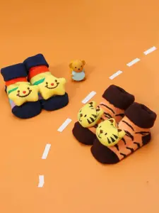 Yellow Bee Boys Pack Of 2 Patterned Ankle Length Anti-Skid Cotton Socks