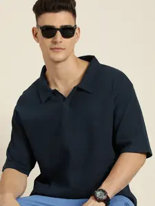 DILLINGER Men Self Design Oversized Polo Collar T-shirt