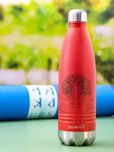 Servewell Indus Red Printed Vacuum Sports Stainless Stainless Steel Water Bottle 1 L