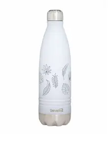 Servewell Indus Vaccum Sport White Printed Stainless Steel Water Bottle 1 L