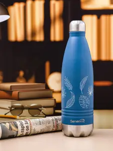 Servewell Indus Vaccum Sports Blue Printed Stainless Steel Water Bottle - 1 L