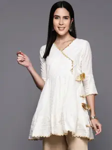 Ahalyaa Printed Chanderi Ethnic Kurti with Gotta Patti