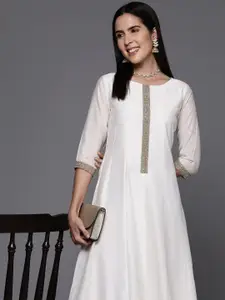 Ahalyaa Solid Zari A-Line Midi Ethnic Dress