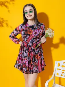 Stylecast X Hersheinbox Black Floral Printed Georgette Fit & Flare Mini Dress