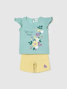 max Girls Floral Printed Pure Cotton Top With Shorts