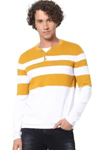 Celio Striped Henley Neck Cotton Pullover
