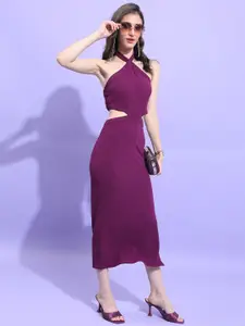 Tokyo Talkies Purple Halter Neck A-Line Midi Dress