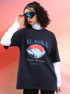 Tokyo Talkies Oversized Graphic Printed Drop Shoulder Sleeves Casual T-Shirt