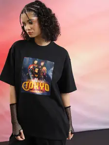Tokyo Talkies Oversized Graphic Printed Drop Shoulder Sleeves Casual T-Shirt