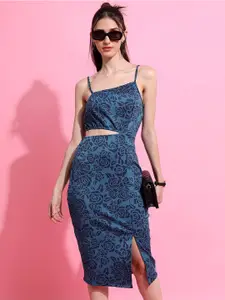 Tokyo Talkies Floral Printed Cut Out Bodycon Midi Dress