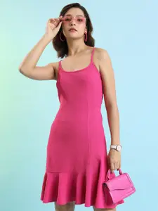 Tokyo Talkies Pink Shoulder Straps Cut-Outs A-Line Dress