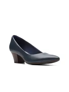 Clarks Pointed Toe Leather Work Block Pumps