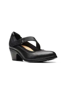 Clarks Leather Work Block Pumps With Velcro Closure