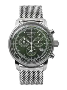 ZEPPELIN Men Green Dial & Silver Toned Stainless Steel Bracelet Style Straps Analogue Watch 8680M4