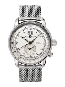 ZEPPELIN Men White Patterned Dial & Silver Toned Stainless Steel Bracelet Style Straps Analogue Watch