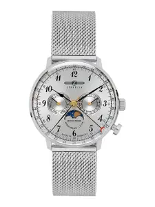 ZEPPELIN Men Silver-Toned Embellished Dial & Silver Toned Stainless Steel Bracelet Style Straps Analogue Watch