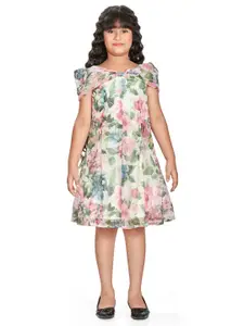 Peppermint Girls Floral Printed Off-Shoulder Gathered A-Line Dress