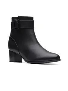 Clarks Women Block-Heeled Leather Regular Boots