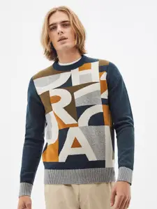 Celio Typographic Printed Ribbed Pullover Sweaters