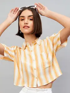 CHIMPAAANZEE Vertical Striped Crop Casual Shirt