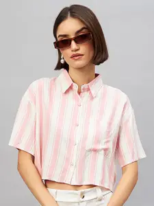 CHIMPAAANZEE Vertical Striped Crop Casual Shirt