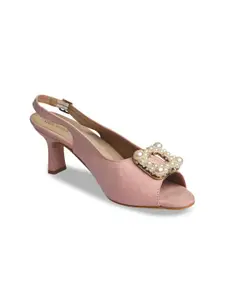 Bowtoes Embellished Suede Slim Peep Toes With Buckle Closure