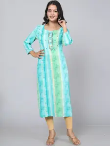 HIGHLIGHT FASHION EXPORT Tie & Dye Scoop Neck Beads and Stones A-Line Kurta