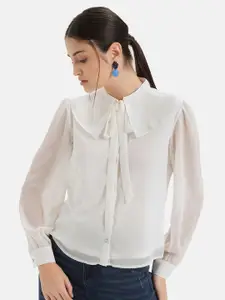 Kazo Relaxed Tie Up Neck Casual Shirt