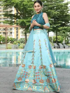 AKS Couture Floral Printed Zari Ready to Wear Lehenga & Blouse With Dupatta