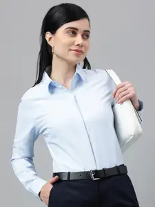 English Navy Relaxed Spread Collar Formal Shirt