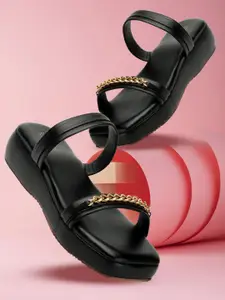 ICONICS Embellished Double Strap Flatform Heels