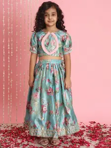 Readiprint Girls Floral Printed Gotta Patti Ready to Wear Lehenga & Blouse