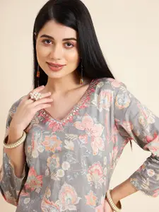 all about you Floral Printed Cotton Straight Kurta