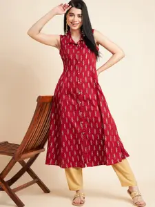 all about you Floral Printed Sleeveless Cotton A-Line Kurta
