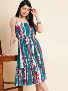 all about you Tie & Dye Printed Fit & Flare Midi Ethnic Dress
