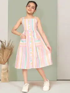 FASHION DREAM Girls Striped Cotton Fit & Flare Midi Dress