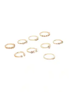 Jewels Galaxy Set Of 9 Gold-Plated Stone-Studded Finger Rings