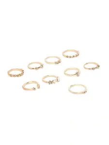 Jewels Galaxy Set Of 9 Gold-Plated Stone-Studded Finger Rings
