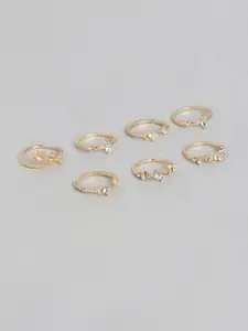 Jewels Galaxy Set Of 7 Gold-Plated Stone-Studded Finger Rings