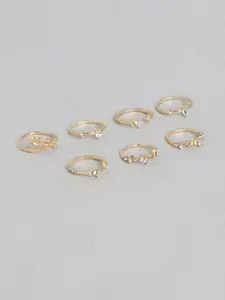 Jewels Galaxy Set Of 7 Gold-Plated Stone-Studded Finger Rings