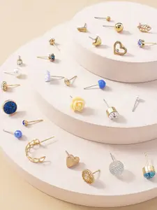 Jewels Galaxy Set Of 15 Gold-Plated Contemporary Studs Earrings