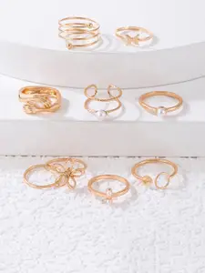 Jewels Galaxy Set Of 9 Gold-Plated Beaded Finger Rings